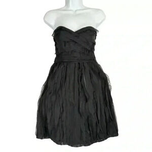 Y2K Diane Von Furstenberg Black Shredded Chiffon Dress Size 2 Strapless Ruffled